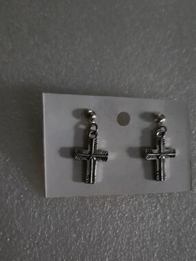 Hand Crafted Silver Cross Dangle Earrings